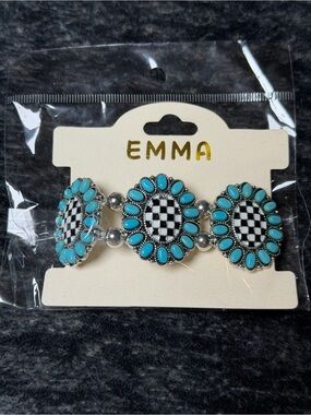 NWT EMMA Turquoise Checkerboard Stretch Bracelet Western Boho Cowgirl